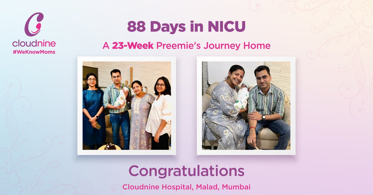 Newborn with respiratory distress syndrome heads home after successful treatment.Kudos to Cloudnine team at Malad, Mumbai! #WeKnowMoms #oncloudnine #NICU #medication #specialcare #ultrasound #preemiesjourney