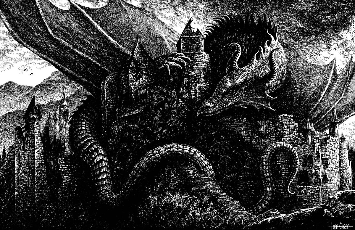 Le Dragon de Pendor by Tom Cuzor
#Dragons #giant #WingsUp #blackandwhite #Epic #fantastico