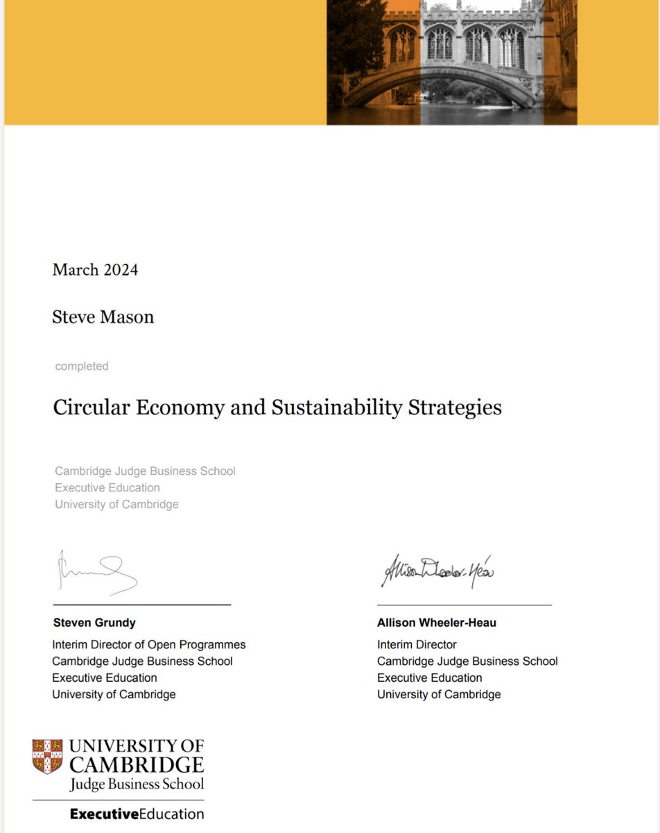 Happy to share that I have just completed 'Circular Economy and Sustainability Strategies' Shifting policy, be it private, public or third sector, and fostering a sustainable economy, will help us design a future fit for #Planet, #People and #Prosperity #UNSDGs #ClimateChange