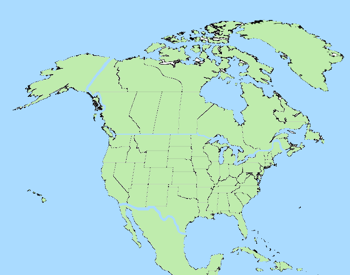World in North America map without connection of the neighbouring countries in the United States of America (USA).