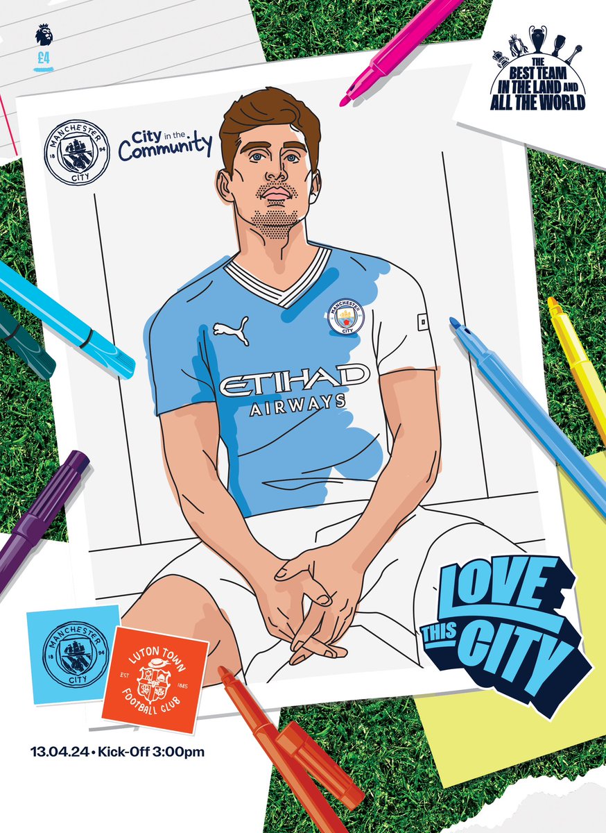 Manchester City v Luton ⚽️ Today’s matchday programme, with more fantastic artwork from @daveflanagan 📖 reachsportshop.com/matchday_progr… #MCILUT