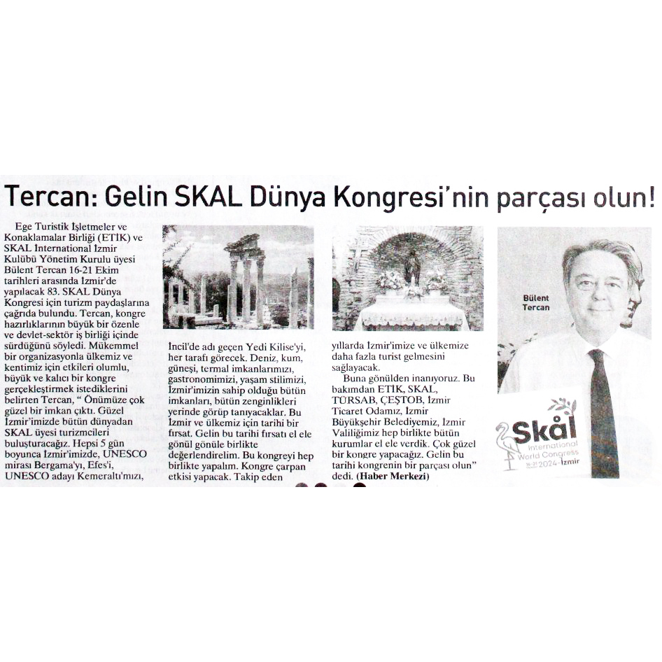 ETİK VE SKAL YÖNETİM KURULU ÜYESİ TERCAN'DAN ÇAĞRI “GELİN SKAL DÜNYA KONGRESİNİN PARÇASI OLUN”
Haberin detaylarını etik.org.tr adresinden inceleyebilirsiniz.

 #etik_izmir #turofed #mehmetişler #agiajans #türkiye #i̇zmir #gündem #öneçıkanlar #keşfet #skål #skalizmir