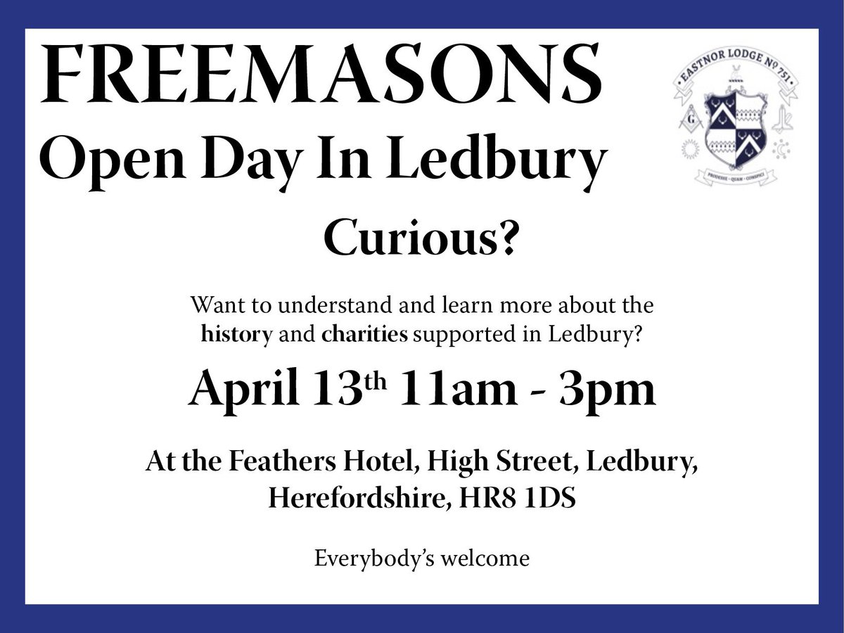 Today is the day. Come along and find about Freemasonry and Eastnor Lodge in Ledbury. Hope to see you there. @751eastnorlodge #freemasons