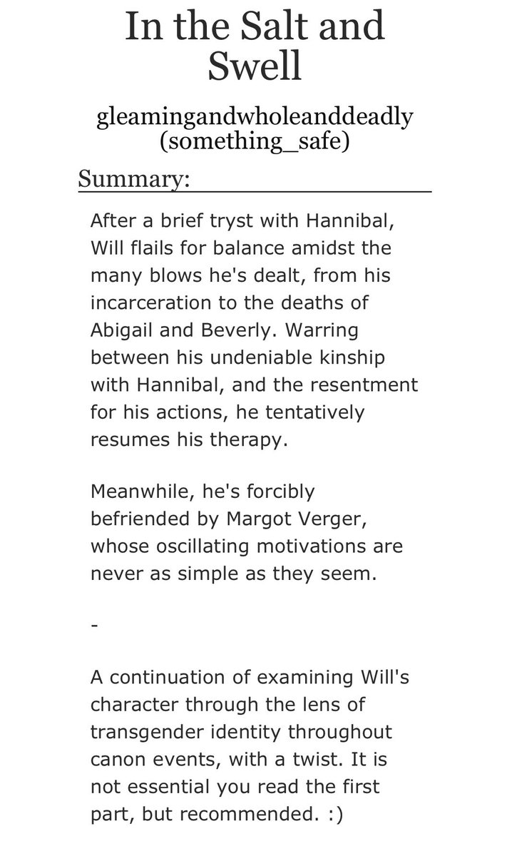 'In the Salt and Swell', Explicit, Will/Hannibal 

please read and heed the content warnings. Link below