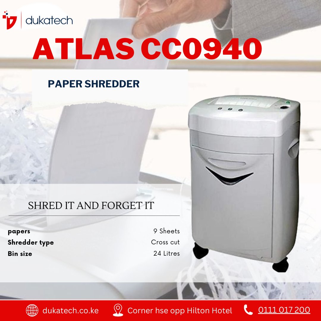 Protect your sensitive infortmation with ease with Atlas cc0940 paper shredder at affordable price order now call us on 0718 566612 or you can whatsapp us #goviral #dukatech #shredit #papers