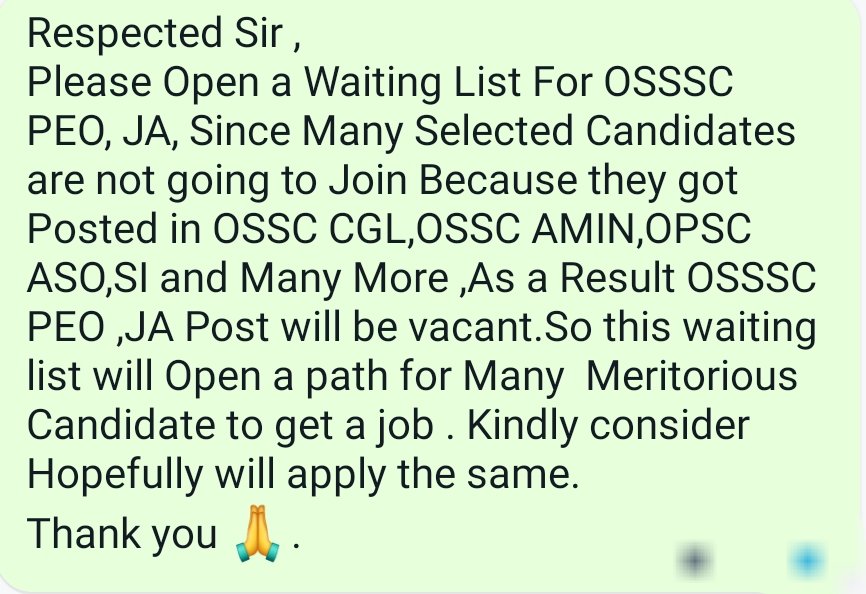 Dear Sir,We Demand Osssc PEO JA Waiting list and also Waiting list for all odisha govt jobs for filling  at least Advertised Vacancy post #peojawaitinglist
@CMO_Odisha
@Naveen_Odisha
@GovernorOdisha
@VKPandianBJD
@SecyChief
@gapg_dept
@otvnews
@MoSarkar5T
@kanak_news
@BJP4Odisha