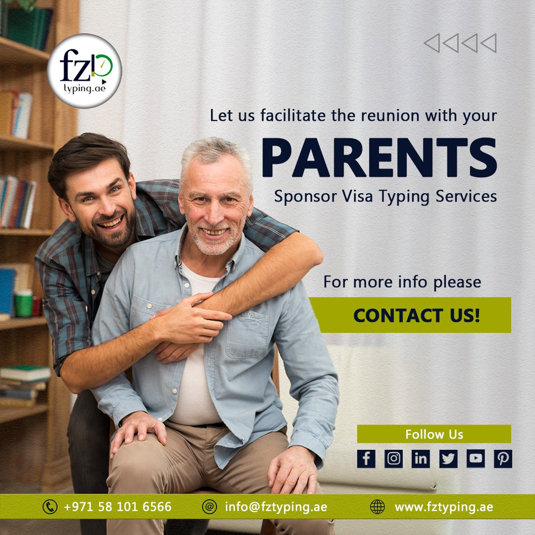 Bring your parents closer to you with our parents sponsor visa typing services designed for family unity.

#ParentsVisa #FamilyReunion #ParentalSupport #VisaServices #ImmigrationServices #FamilyBonding #ParentsSponsorship #VisaAssistance #VisaSupport #FamilyLove