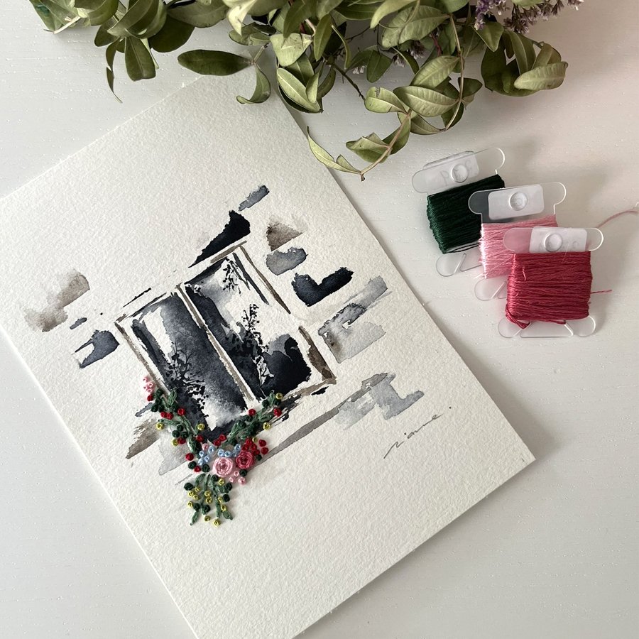 La ventana #2.
Bordado sobre acuarela.