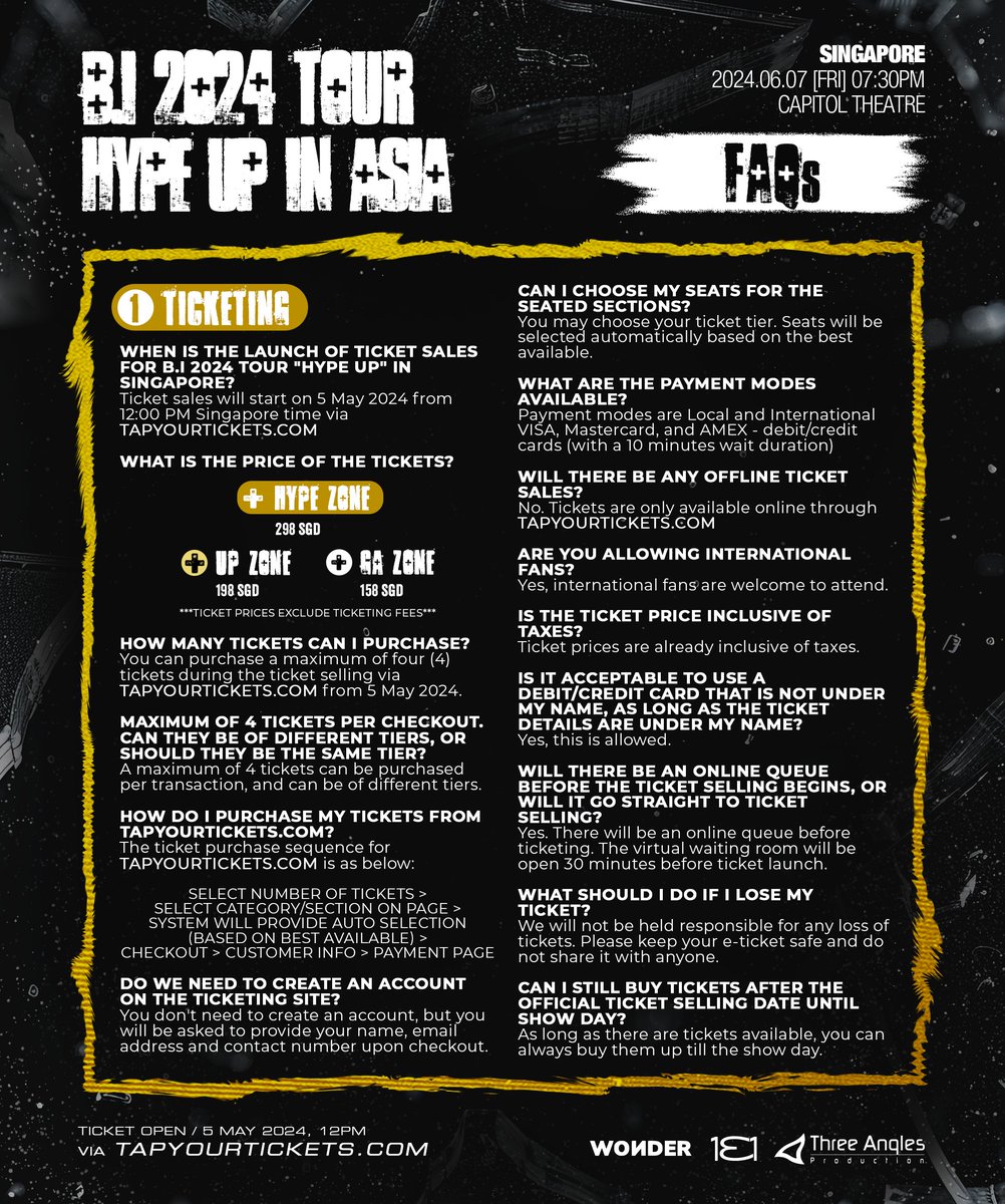 Threeanglespro's tweet photo. Singapore IDs, get ready to dance with B.I! 📢 Check out everything you need to know before ticketing and show day! 🎫

#BI #비아이
#HYPEUPinSG
#131LABEL #wondercoltd
#TAP #ThreeAnglesProduction https://t.co/qfQaNXQxPm