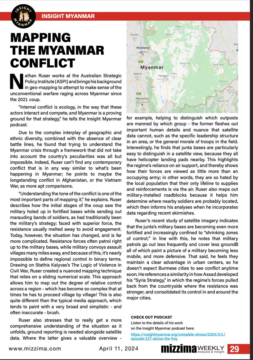 🌍 From pinpointing troop locations to tracking territorial control, @Nrg8000 provides crucial insights that help shape international policy and responses to global conflicts. His analysis is a game-changer for understanding complex war dynamics. insightmyanmar.org/complete-shows…