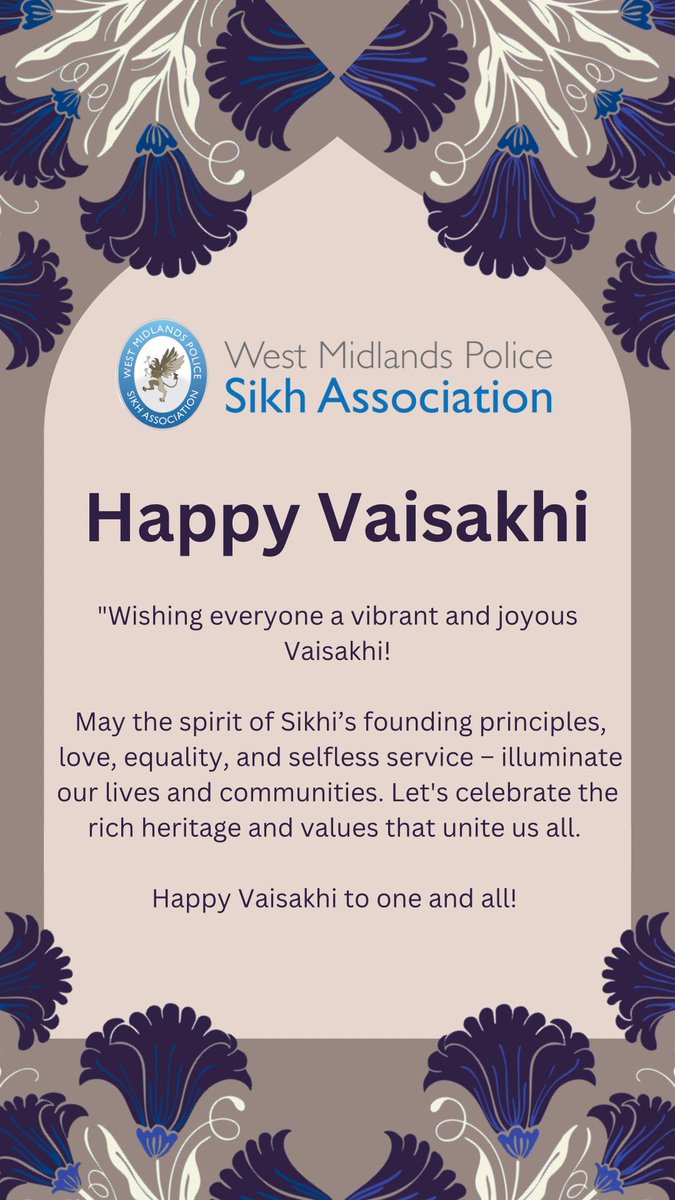 From everyone here at the WMP Sikh Association, we would like to wish all of the community, WMP officers & staff a very “Happy Vaisakhi 🙏🏽 Stay safe & enjoy your celebrations #Vaisakhi2024 @nspauk @WMPolice