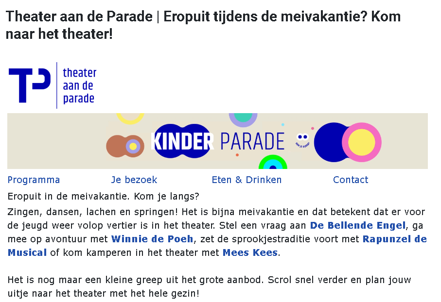 #Denbosch #kindertheater #mei 
Theater aan de Parade | Eropuit tijdens de meivakantie? Kom naar het theater! beterbrabant.nl/index.php/meij…