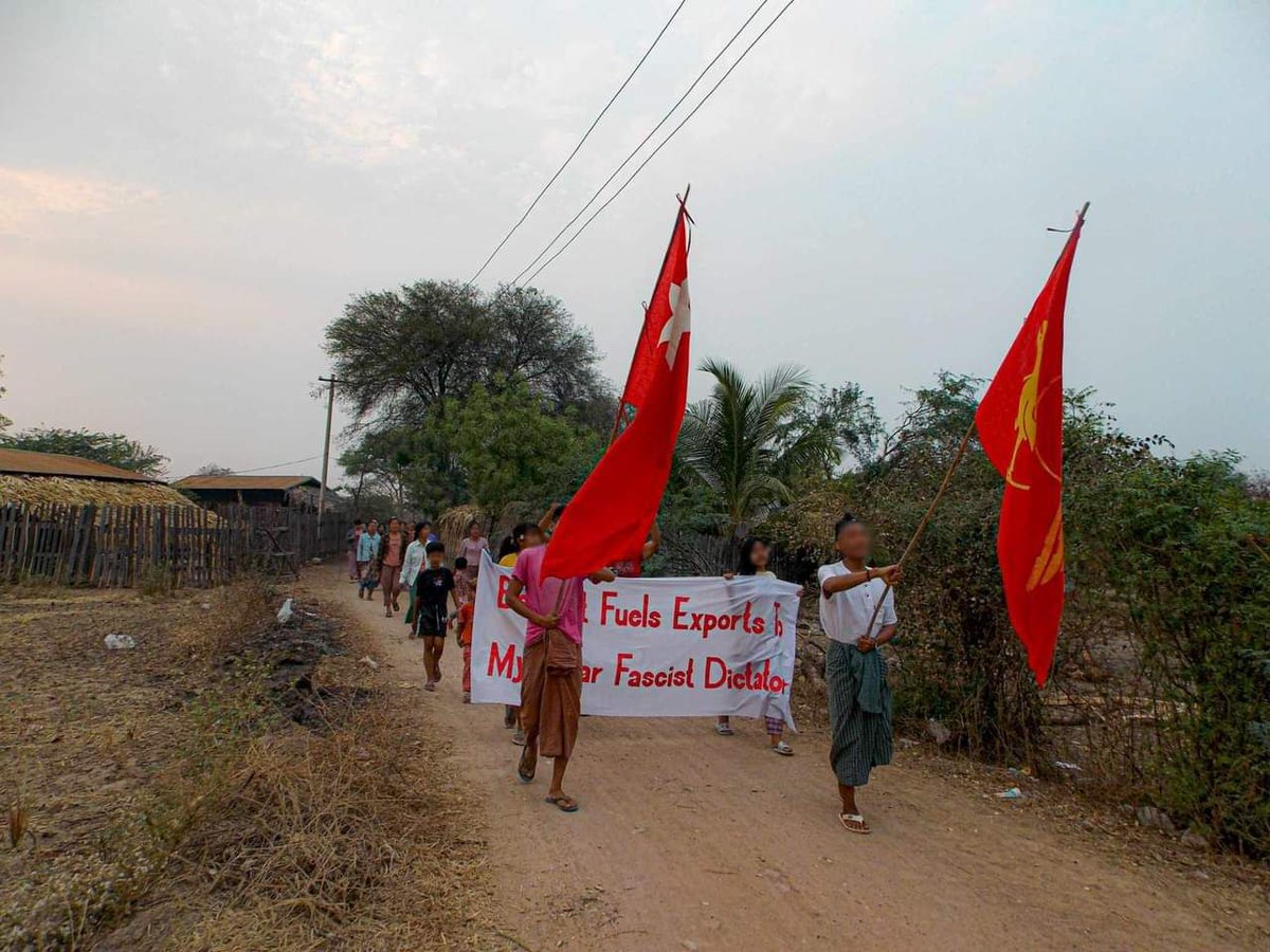 An anti-coup revolutionary protest somewhere in Sagaing region.  #2024Apr13Coup #AgainstConscriptionLaw #WhatsHappeningInMyanmar