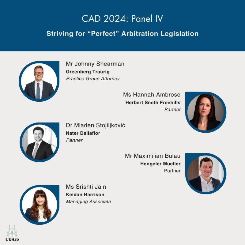 CUA_rb's tweet photo. Panel IV: Striving for "Perfect" Arbitration Legislation:

Mr Johnny Shearman
Ms Hannah Ambrose
Dr. Mladen Stojiljković
Mr Maximilian Bülau
Ms Srishti Jain

This panel is organised by Alexander (Aleksandr) Statsenko and Christopher Long. https://t.co/c5pVvtQzjK