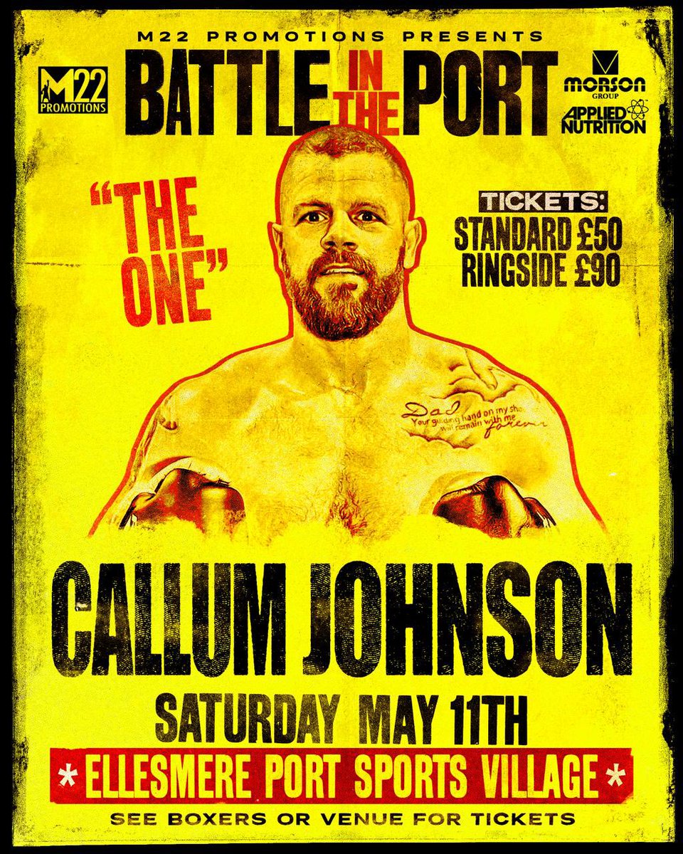 THE ONE RETURNS 🥊 World title challenger @CallumTheOne returns to the ring on 11.5.24 . Boxing on the undercard of stable mate @1paulbutler01 World title fight on the Battle in the port show . Tickets available from venue & fighters . #boxing #theone #battleintheport #M22