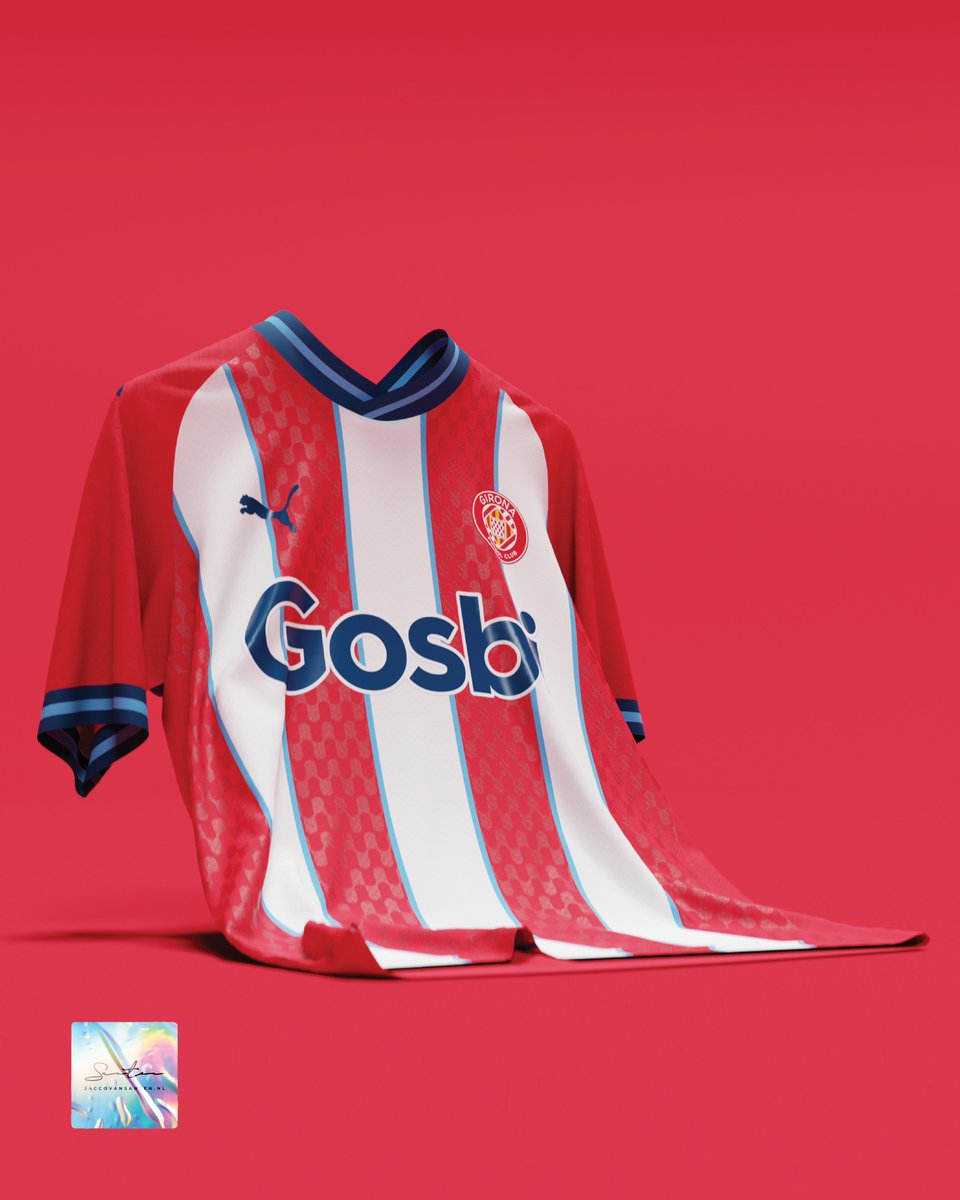 jaccovansanten5's tweet photo. Introducing the bold new concept home jersey for Girona FC by @jaccovansanten5 🔴⚪️ Featuring the iconic red and white stripes with a modern twist of blue lines, infusing a fresh vibe inspired by Girona’s rich culture. @designfootball #GironaFC #LaLiga #kitoftheweek https://t.co/iuixB5pn2T