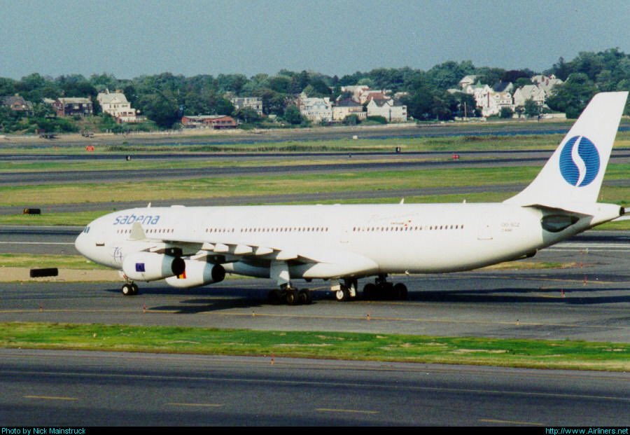 A Sabena A340-300 seen here in this photo at Boston Logan Airport in October 1998 #avgeeks 📷- Nick Mainstruck
