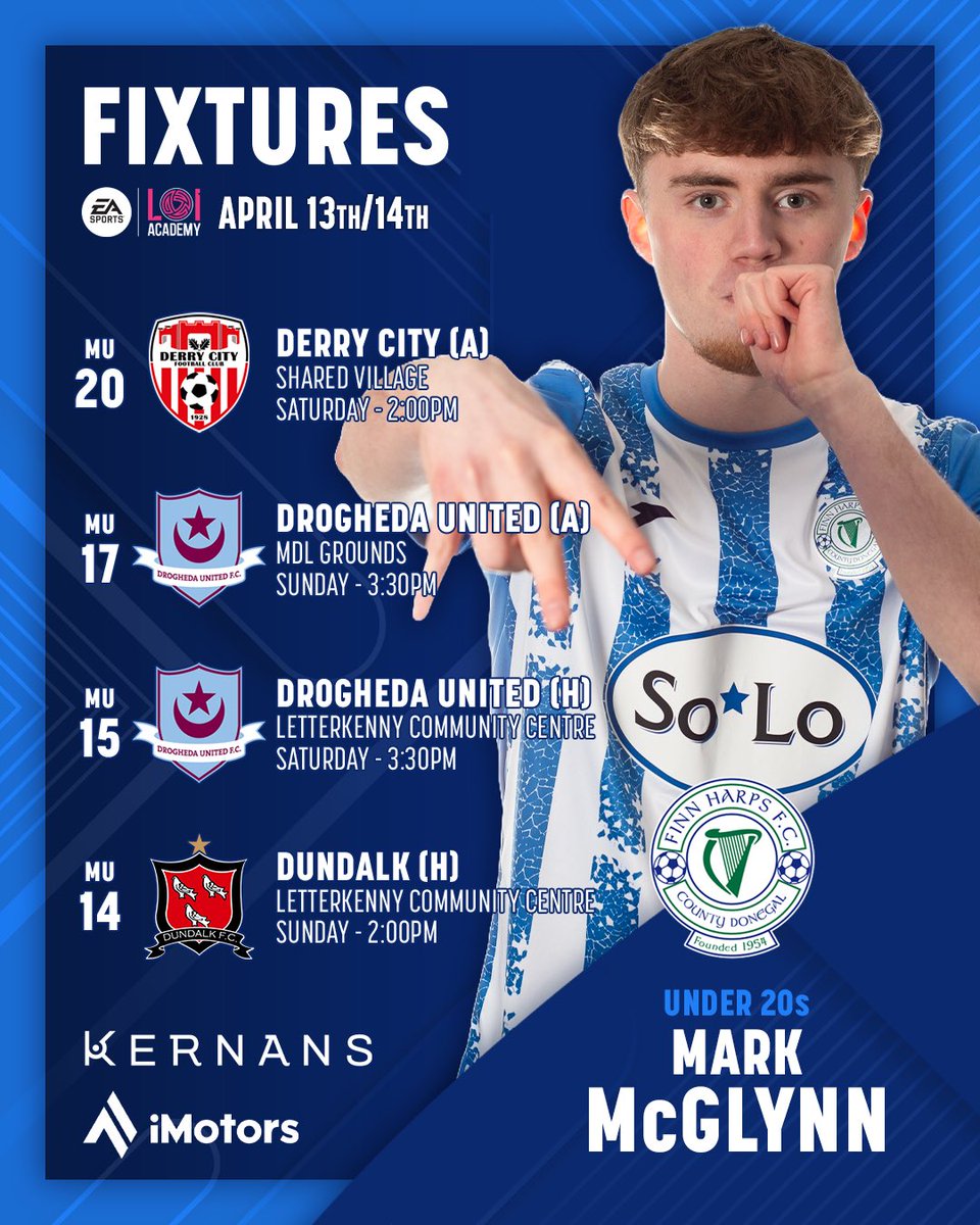 It’s a packed weekend for our Underage Men’s sides with 4 fantastic games on offer. Today, our 20s are away to Derry City (2pm), while our 15s host Drogheda Utd at LCC (3:30pm). Tomorrow, our 14s are at LCC to take on Dundalk (2pm) while our 17s are away to Drogheda (3:30pm)