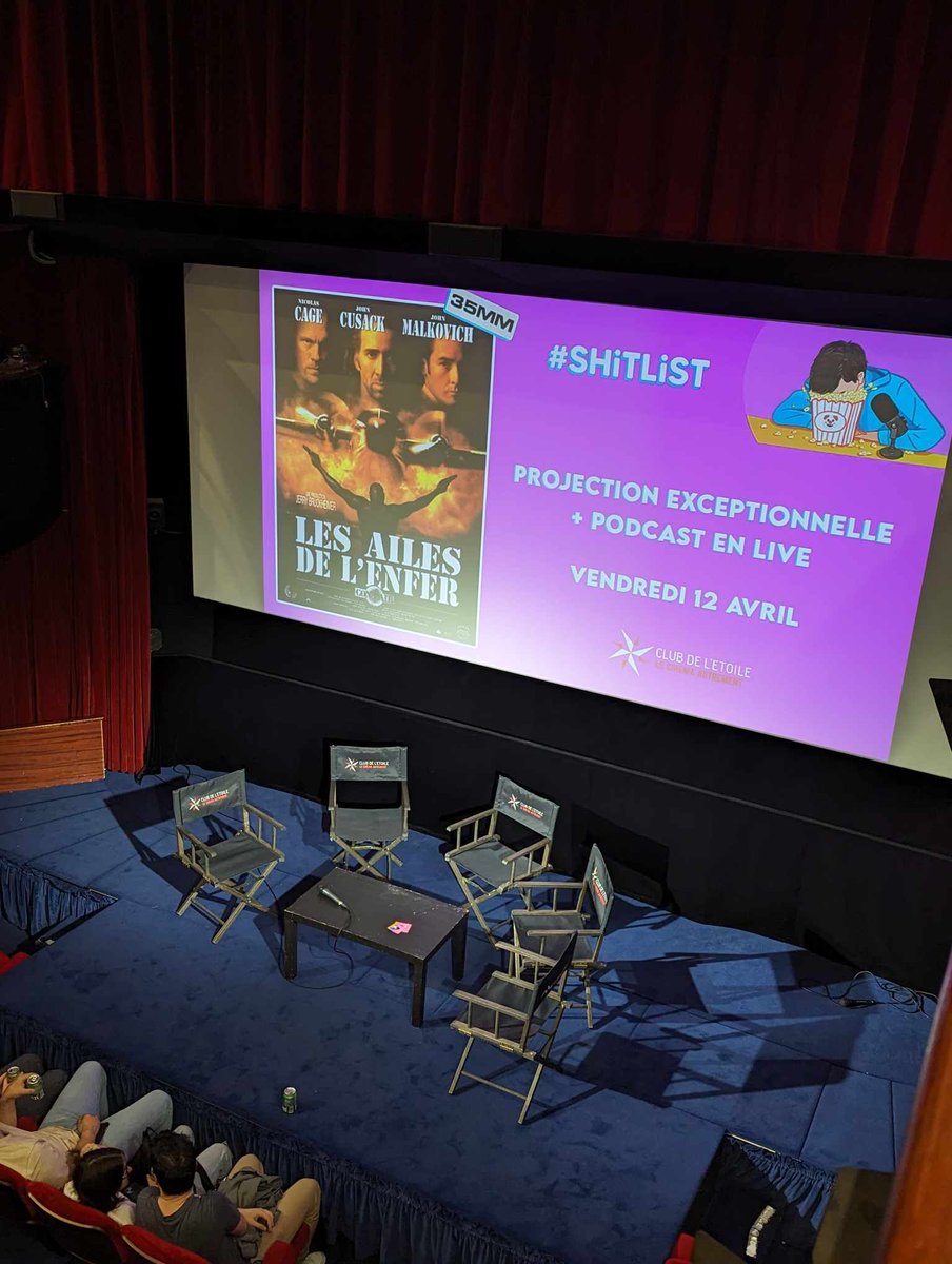 Shitlistcast's tweet photo. Hier c'était notre Premier Ciné-Club au @clubdeletoile 🍿 Pour l'occasion, on a diffusé "Les Ailes de l'enfer" produit par Jerry Bruckheimer en 35mm et en VF suivi d'un podcast en Live 🎙

Merci à tous d'être venu 🫡 et au Club de l'etoile et @Wonder_Vesper pour l'orga ❤️ https://t.co/TZgY67wcMy
