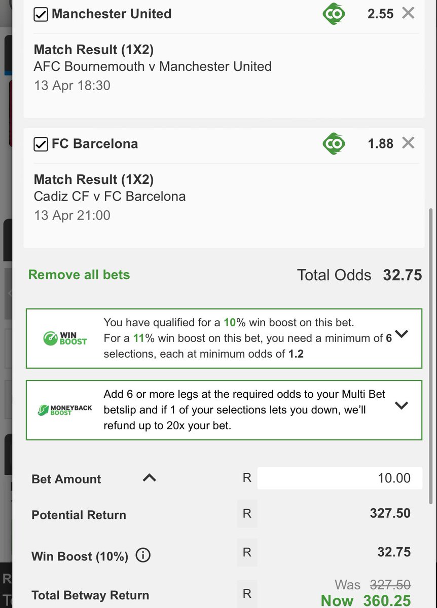 Slip 2 of 3 

Please follow me I will follow back 

Code: U19F35D00 betway.co.za/bookabet/U19F3…