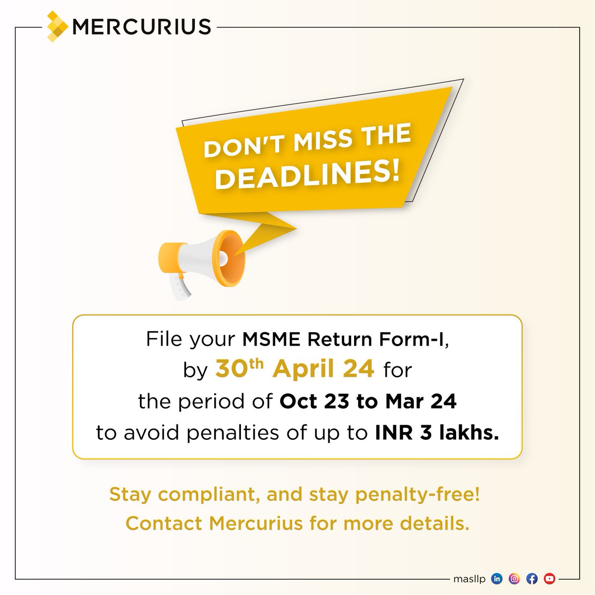 Time's ticking! File MSME Form-I by April 30 to dodge penalties!

#msmereturn  #msmeindia #MSME #msmecompliance  #Mercurius