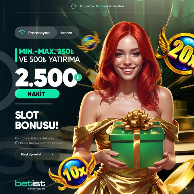 #Betist SIKI DURUN BETİST'TEN HER GÜN 2.500₺ HEDİYE Min - Max. 250₺ - 500₺ Yatırıma 2.500₺ Nakit Bonus! Nakit Bonus Sadece Slot Alanında Geçerlidir Detaylı Bilgi ve Giriş İçin :cutt.ly/G6WmmMD #Betist #BetistGiriş