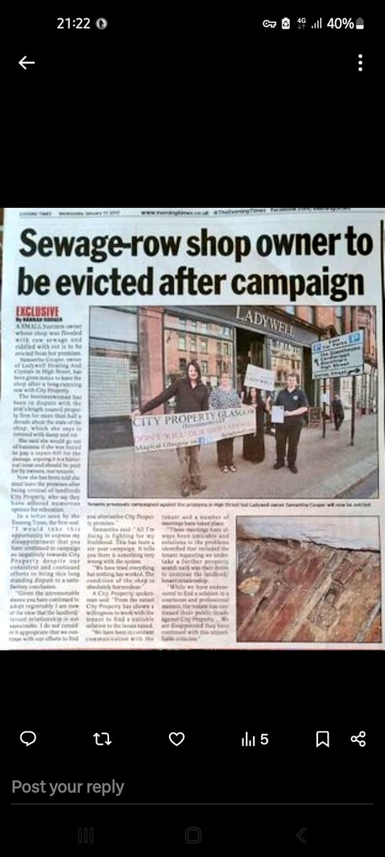See solidarity for victims of #PostOfficeScandal, yet High Street small businesses who whistleblew on Glasgow Council landlord @Citypropertyllp neglecting CommonGood heritage to point of rot on GlasgowsOldestSt, were evicted by CP who are still 'murdering' businesses citywide