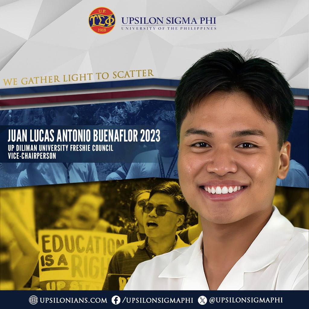 upsilonsigmaphi's tweet image. The Upsilon Sigma Phi congratulates Fellow 𝗝𝘂𝗮𝗻 𝗟𝘂𝗰𝗮𝘀 𝗔𝗻𝘁𝗼𝗻𝗶𝗼 𝗕𝘂𝗲𝗻𝗮𝗳𝗹𝗼𝗿 𝟮𝟬𝟮𝟯 for being appointed as the Vice-Chairperson of the UP Diliman University Freshie Council (UPD UFC).

#UpsilonLeads
#ImperativeOfService