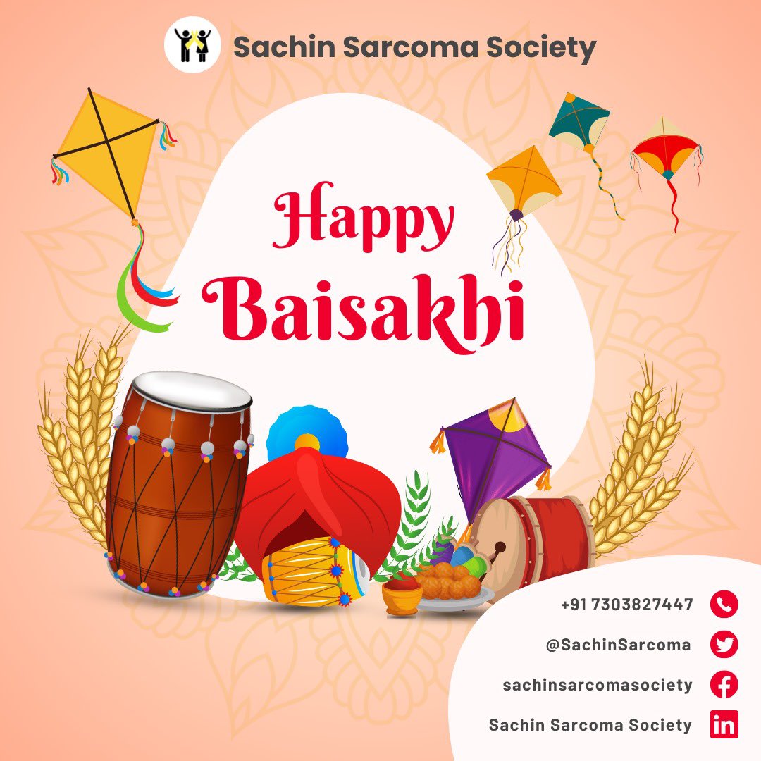 🌾 Happy Baisakhi from Sachin Sarcoma Society! 🌾 May this vibrant festival bring joy, prosperity, and abundant harvest to all. Let's celebrate the spirit of unity, hope, and new beginnings together. Wishing everyone a joyous and prosperous Baisakhi! #HappyBaisakhi