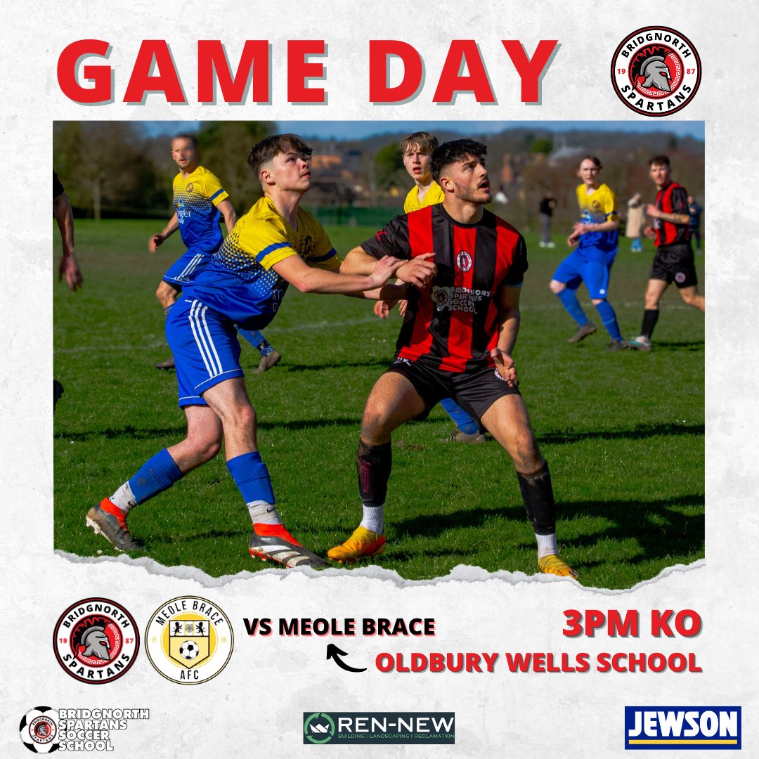 🖤❤️🤍 We’re at home today against Meole Brace! 📍We’re at Oldbury Wells School ⏰ 3pm KO 🗓️ 13/04/2024 Get down and support our first team! 🖤❤️🤍 #upthespartans #bridgnorth #lovebridgnorth