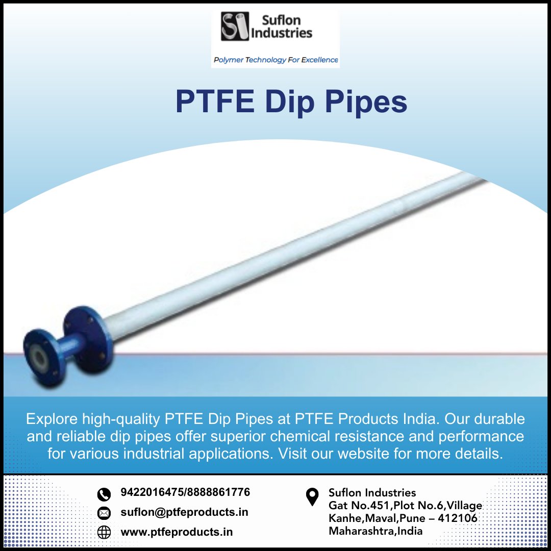 Dive into Durability: Exploring the Versatility of PTFE Dip Pipes 🌊 #ChemicalEngineering #IndustrialSolutions #PTFEProducts #Innovation
Contact us : 9422016475