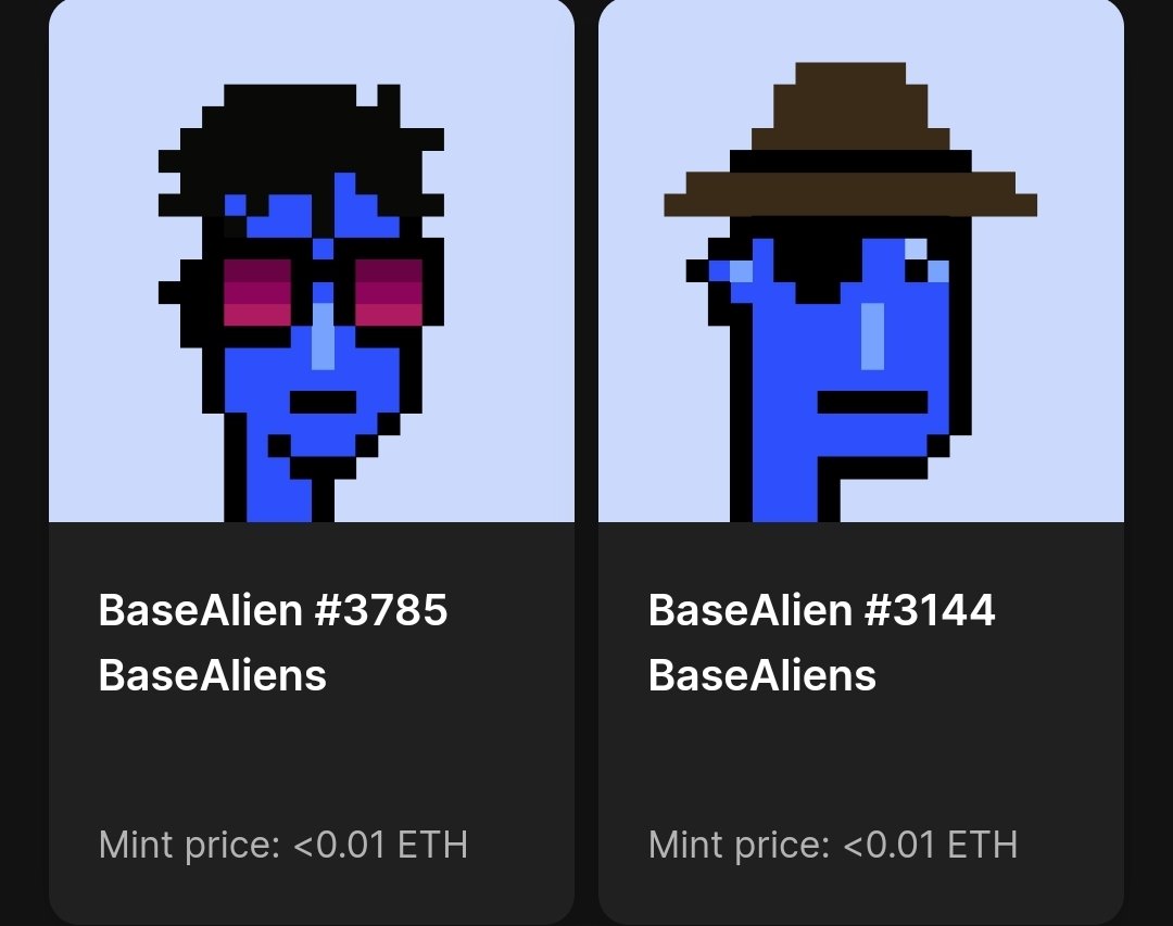Minted a couple #BaseAliens to show  some support for @familyNFTs! Good luck with the mint! 🤘🏻👽