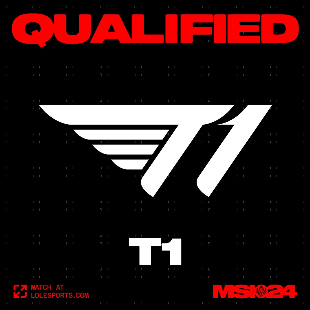 lolesports's tweet photo. WELCOME TO #MSI2024:

Congratulations to current World Champions @T1LoL on qualifying for the 2024 Mid-Season Invitational! #LCK https://t.co/iRp1Z7V1S7
