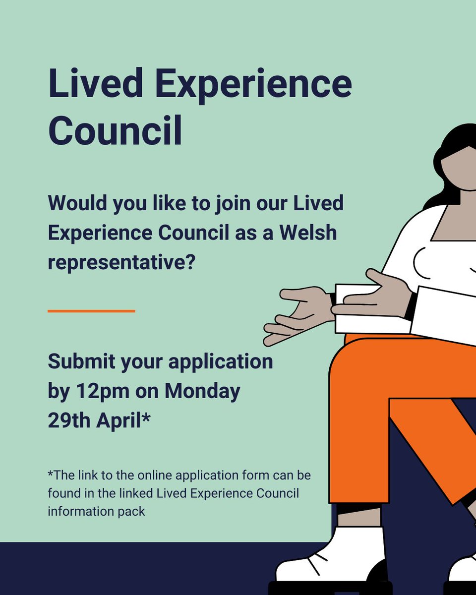 Lived Experience Council – Welsh Recruitment We are recruiting a Welsh representative to join our Lived Experience Council (LEC) as a full-time member. To find out more information, click the link below. bit.ly/4cPEiIv Deadline: 29th April 2024, at 12pm