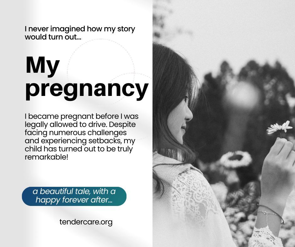 'I discovered I was expecting at 15, a high school Junior. Despite parting ways with my boyfriend, I chose to raise my child independently. Through highs & lows, my journey was rewarding. For support in similar situations, connect with Tender Care. #UnplannedPregnancy #Support