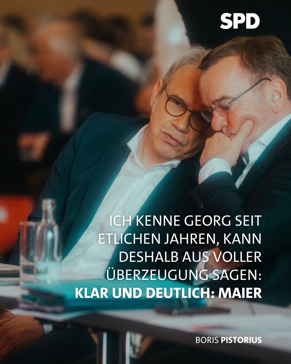 Verteidigungsminister Boris Pistorius steht klar hinter @GeorgMaier8. „Ich kenne Georg seit etlichen Jahren, kann deshalb aus voller Überzeugung sagen: Klar und deutlich: Maier!“ @BMVg_Bundeswehr