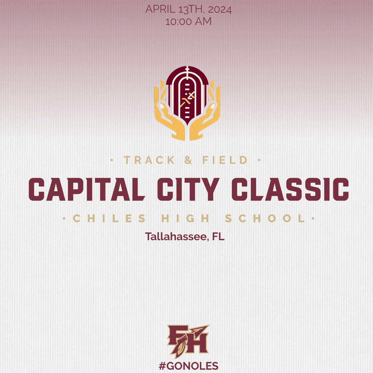 • Meet Day • Florida High's Varsity Track Team goes to Chiles today to compete in the Capital City Classic. Come out and support these young athletes, Noles! Time: 10:00 AM Location: Chiles High School