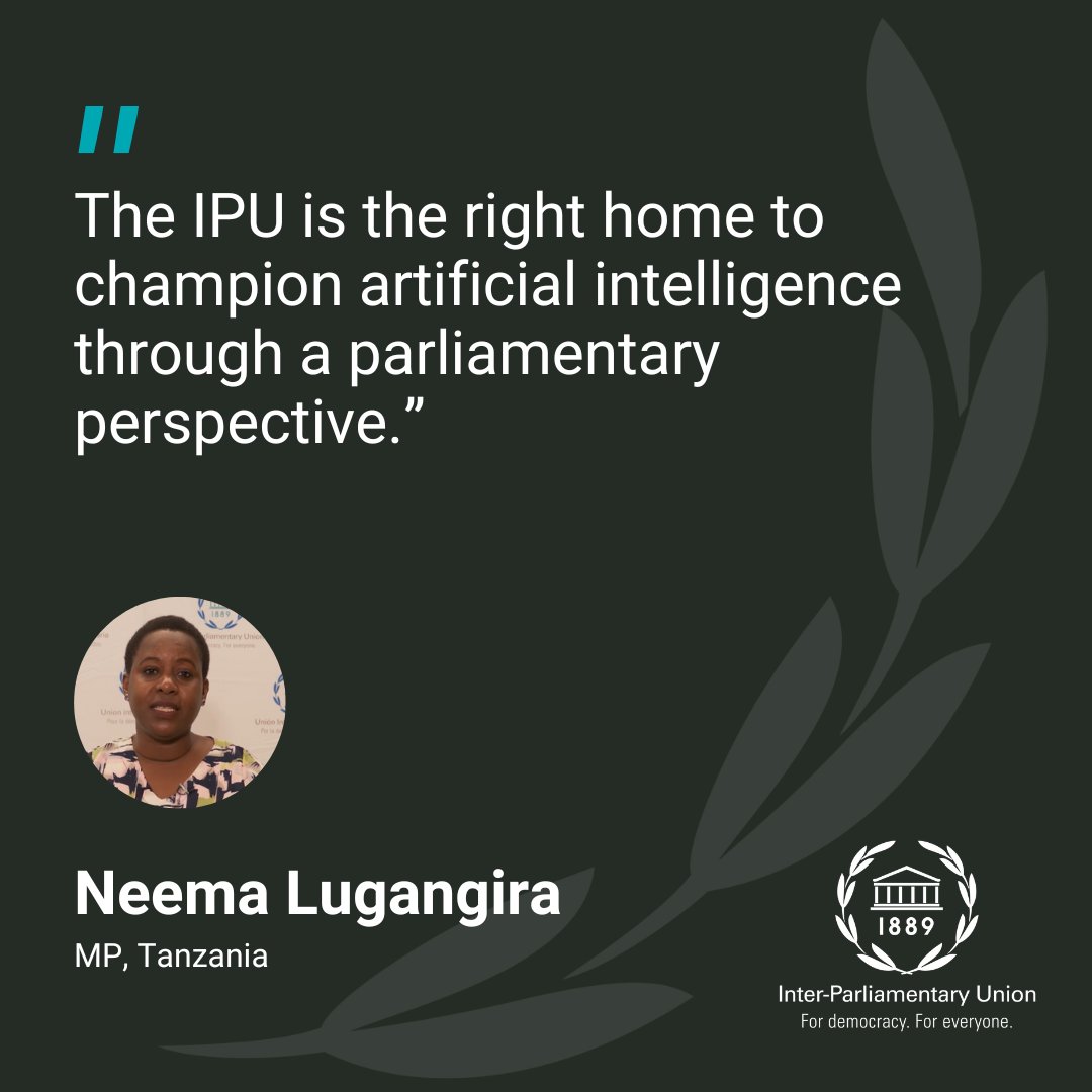 Co-rapporteur for the IPU's forthcoming resolution on #ArtificialIntelligence @bunge_tz's @neemalugangira🇹🇿 explains why the #IPU is the best place for preparing legislation on #AI to safeguard #democracy, #humanrights and the rule of law. Watch 🎥 ➡️ipu.org/news/voices/20…