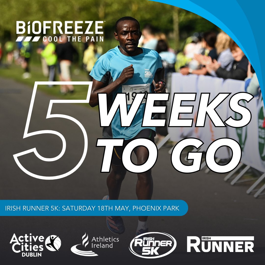 There's only 5 weeks to go until the Biofreeze Irish Runner 5k 👟 Whether you're running to achieve your next PB or prepping to enjoy a Saturday morning stroll, we can't wait to see you☀️ Register⤵️ athleticsireland.ie/runzone/racese… #ConquerTheDistance @Biofreeze @irishathletics