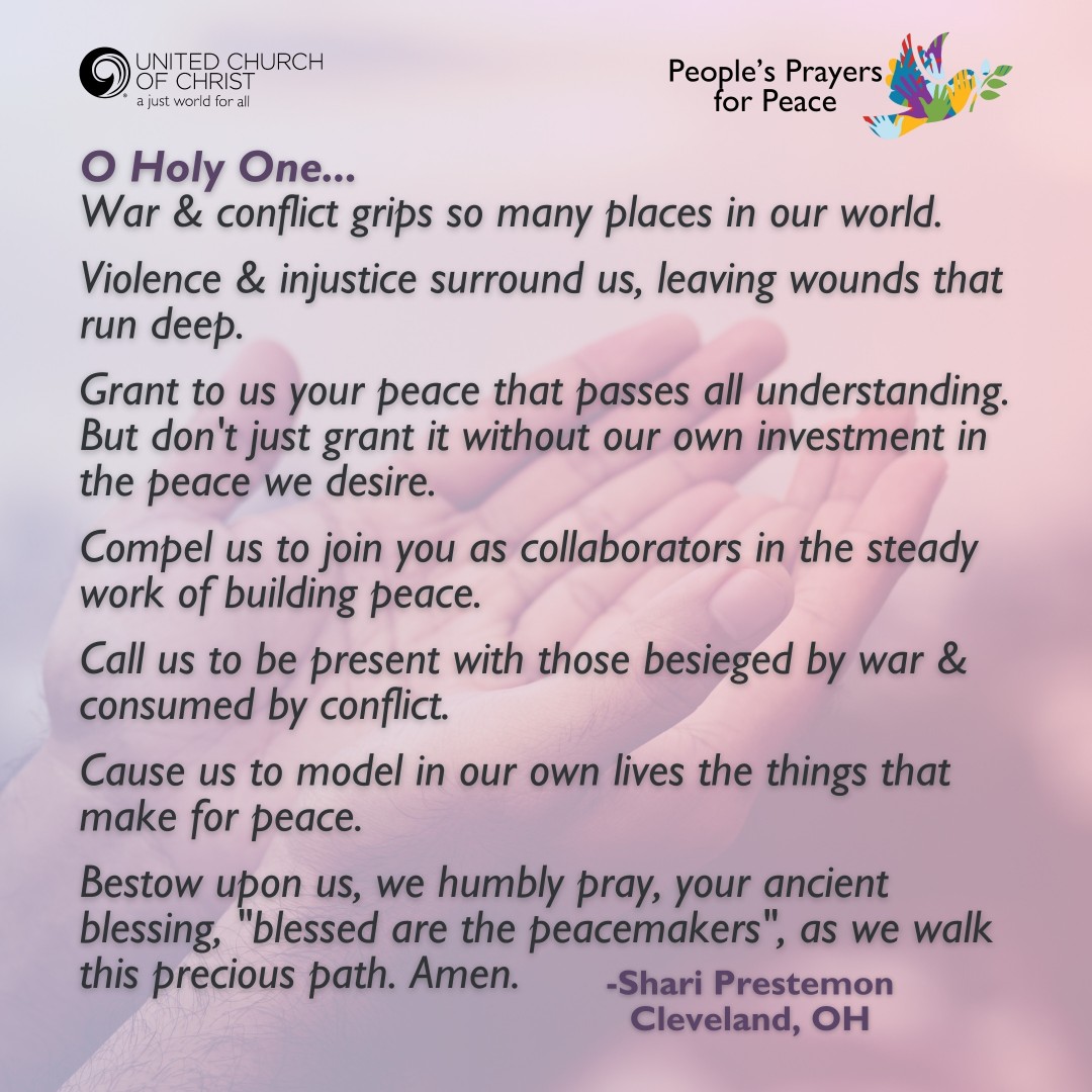 🙏🏾 O Holy One...
War &amp; conflict grips many places.

Grant us #peace that passes all understanding. 

Compel us to join as collaborators in building peace. 

We humbly pray, "blessed are the peacemakers." Amen.

-Rev. Shari Prestemon

👉🏾Join us in #prayer:  ow.ly/Wpim50RfrGC