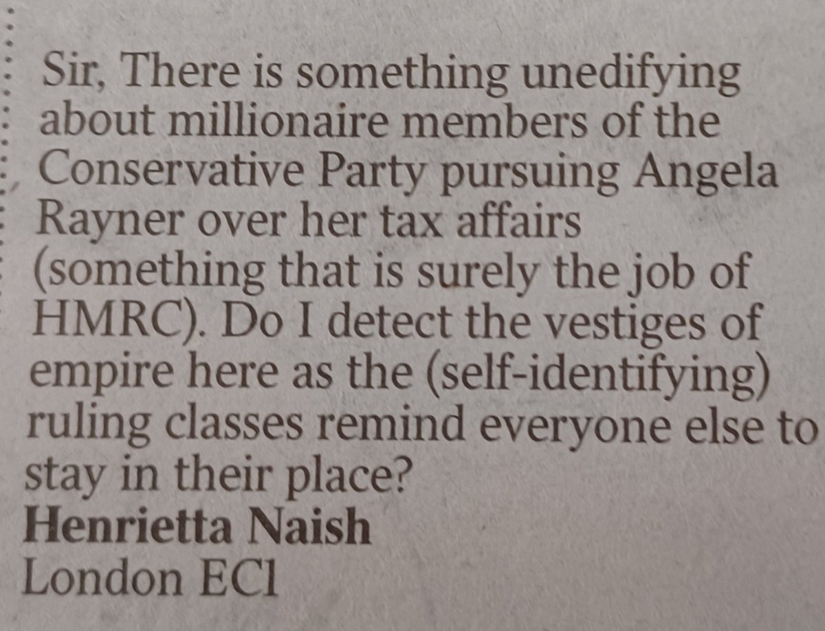 Letter from today's Times