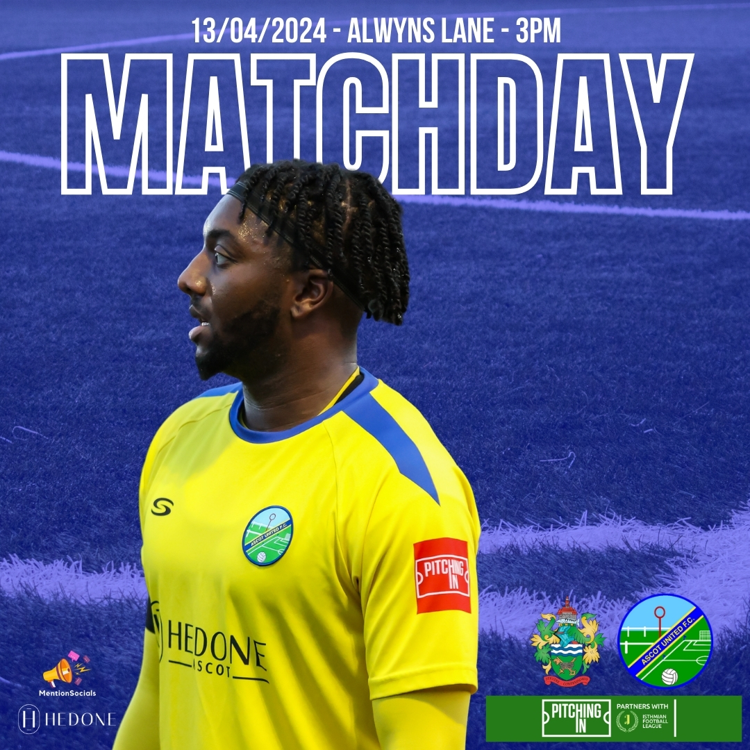 It's Matchday! 💛💙

Get over and support the boys in this tough fixture 👏🏻

🆚 @TheCurfews 
🏆 @IsthmianLeague 
📅 13th April 2024
🏟️ Alwyns Lane, KT16 9DW
⏰ 3pm Kick Off

#WeAreAscot #UpTheYellas