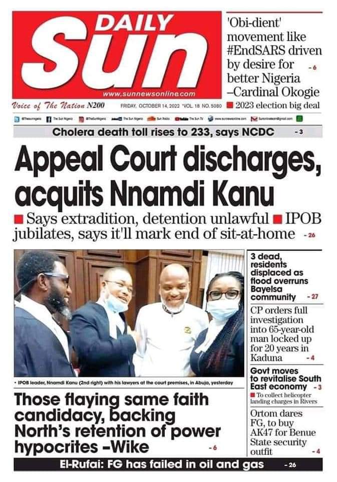 Mazi nnamdi kanu as being discharges and acquits by the Niagara appeal court  so what he his doing in DSS #free him now #FreeMaziNnamdiKanuNow