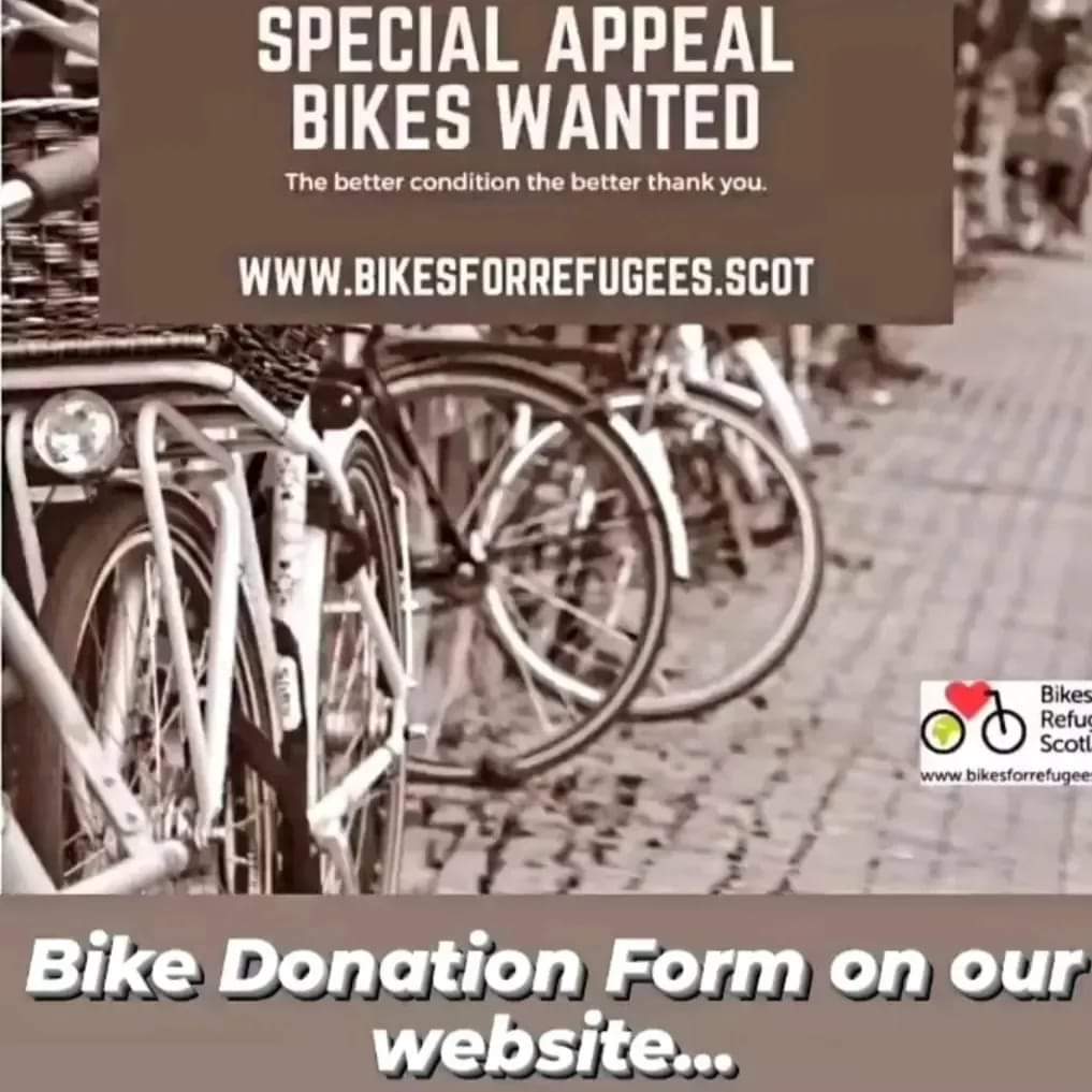 Communities have donated nearly 3000 bikes for refugees over last 7yrs. Your support has been incredible but we still need your help. We have many people on our waiting list & we can't do what we do without your bike donations. Please donate a bike today bikesforrefugees.scot