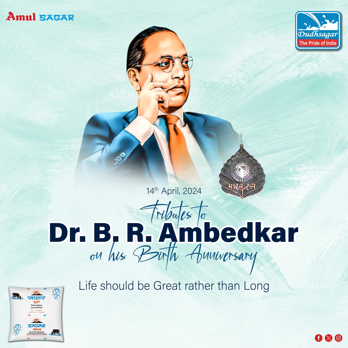 Remembering the visionary Dr. B.R. Ambedkar on his Jayanti, whose tireless efforts for social justice continue to inspire generations..

#AmbedkarJayanti #bhimraoambedkar #dudhsagardairy #Amul #sagar #milk #DairyIndia #theprideofindia #stayhealthy #mehsana #gujarat #india #bharat