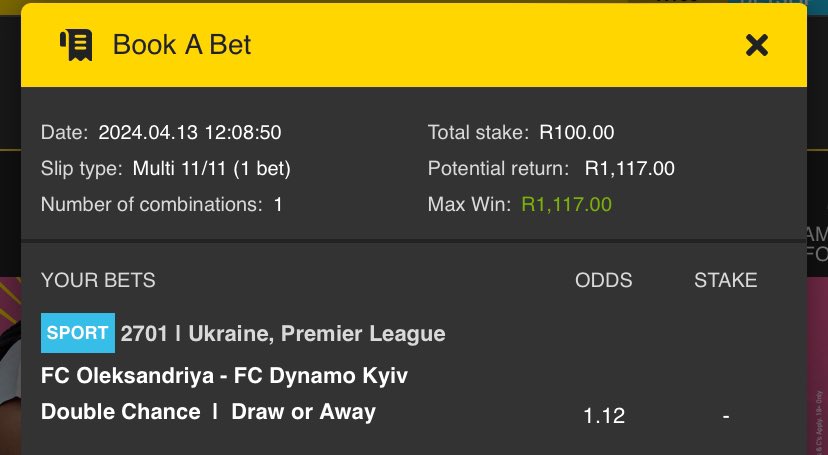 ⏱️First game starts @ 14:30

🗣️11 odds with @Easybet_SA 💫  

🎁No account yet register with this link 👉🏽 ebpartners.click/o/piRdjH

#️⃣Use Promo Code👉🏽CHAGGIE50

🛜Add Bet-slip Code 👉🏽 911339

✅ easybet.co.za Place a bet here👇🏽 easybet.co.za/share-a-bet/91…

#YellowNation