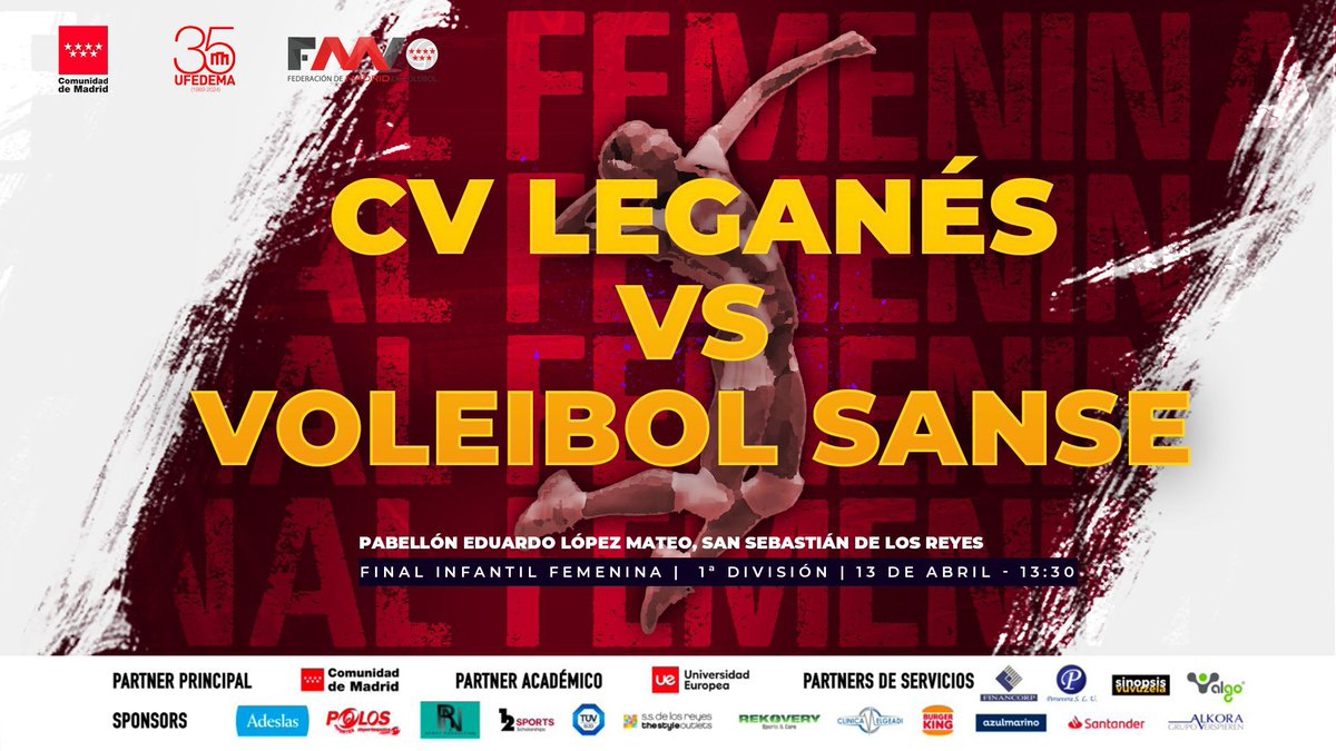 🔛 ¡Es hora de irse con @ufedema! 🤪 🎥 Desde el López Mateo vivimos la final infantil femenina de Primera División de @FMadridVB 🏐 🎮 @VoleibolLeganes 🆚 @voleysanse ⏰ 13:30h 📺 goo.su/OQ25 ¡Vente! 🔥 #CorreLaVoz | @sinopsisonlive | @deportecmadrid