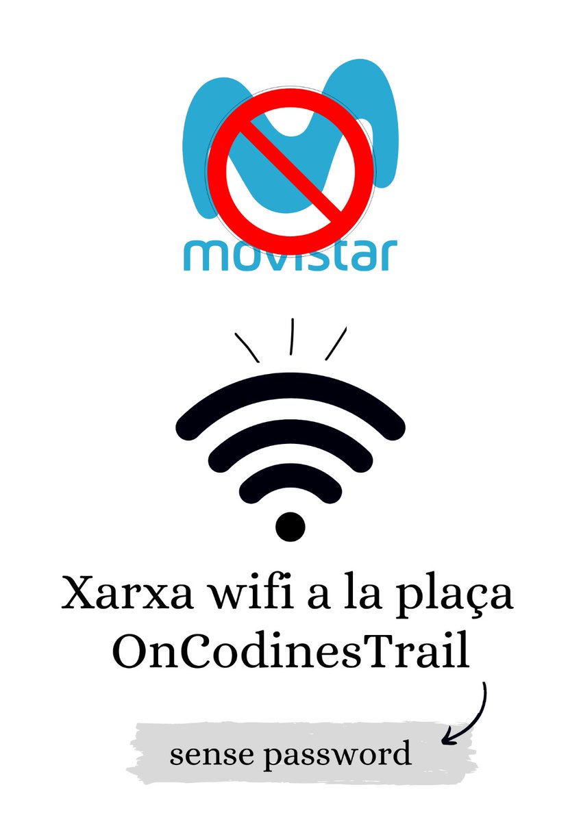 📵 Una incidència amb Movistar deixa Sant Feliu sense cobertura de xarxa mòbil. 📳 Hem habilitat una xarxa wifi d'urgència a la plaça perquè quan arribeu us pugueu trucar per whatsapp. #objectiu200 #deixantpetjada #oncodinestrail