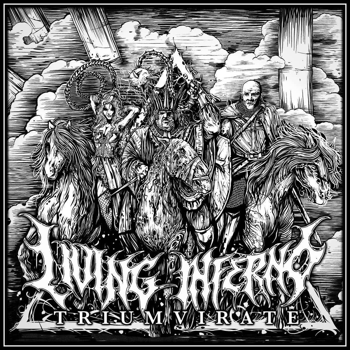 🇫🇮Living Inferno-Triumvirate.2024. 1er álbum de esta potente banda finlandesa de #deathmetal, para amantes de bandas como Demonical, Carnation, Bodyfarm... 9 temas de calidad para empezar el fin de semana con gran potencia. Muy buen Lp. 😈👊 🎧livinginferno.bandcamp.com/album/triumvir…