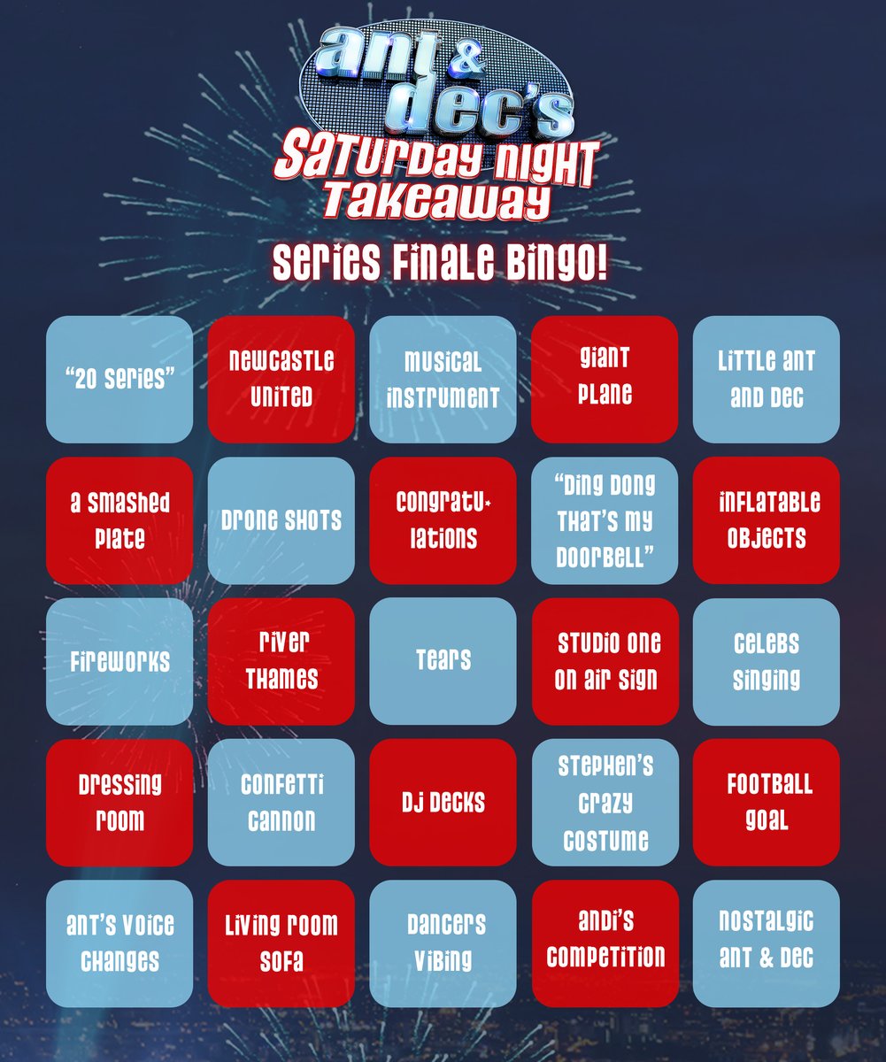 Let’s celebrate the Finale by playing SNT Bingo. Download your Bingo card and let us know when you get BINGO later tonight! 💯 #SaturdayNightTakeaway